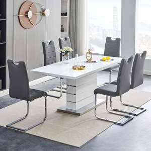 Parini Extendable High Gloss Dining Table 6 Petra Grey Chairs