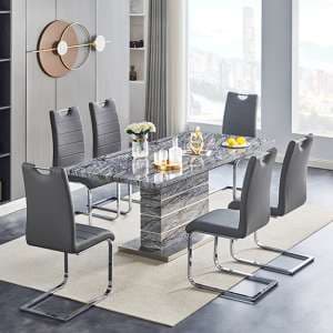 Parini Extendable Dining Table In Melange 6 Petra Grey Chairs