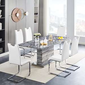 Parini Extendable Dining Table In Melange 6 Petra White Chairs