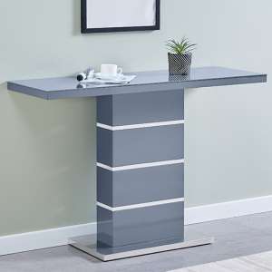 Parini High Gloss Console Table In Grey With Glass Top