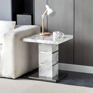 Parini High Gloss Lamp Table Square In Magnesia Marble Effect