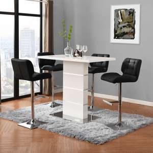Parini White Gloss Bar Table With 4 Candid Black Stools