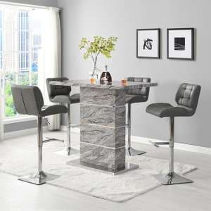 Parini Melange Marble Effect Bar Table 4 Candid Grey Stools