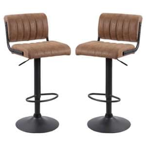 Paris Brown Woven Fabric Bar Stools With Black Base In A Pair