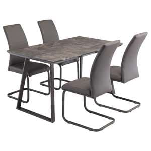 Paroz Wooden Dining Table With 4 Michton Grey Chairs