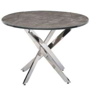 Paroz Round Glass Top Dining Table In Grey With Steel Legs - UK