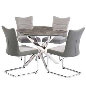 Paroz Round Wooden Dining Table With 4 Pasake Grey Chairs