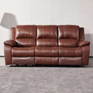 Parker Faux Leather Electric Recliner 3 Seater Sofa In Dark Tan - UK