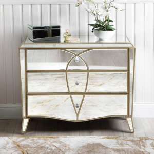 Parker Mirrored Chest Of 3 Drawers In Champagne