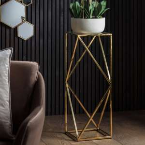 Parmost Large Clear Glass Side Table With Gold Metal Frame