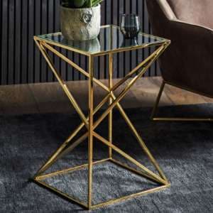 Parmost Small Clear Glass Side Table With Gold Metal Frame