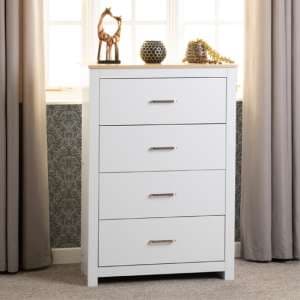 Parnu Wooden Chest Of 4 Drawers In White And Oak - UK