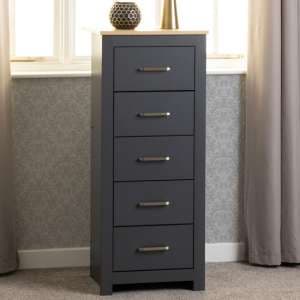 Parnu Wooden Chest Of 5 Drawers Narrow In Grey And Oak - UK