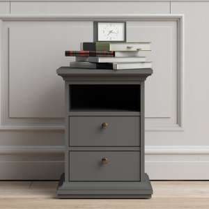 Paroya Wooden 2 Drawers Bedside Cabinet In Matt Grey - UK