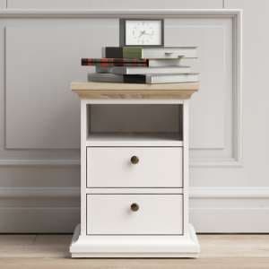 Paroya Wooden 2 Drawers Bedside Cabinet In White And Oak - UK