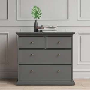 Paroya Wooden Chest Of Drawers In Matt Grey With 4 Drawers - UK