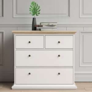 Paroya Wooden Chest Of Drawers In White And Oak With 4 Drawers - UK