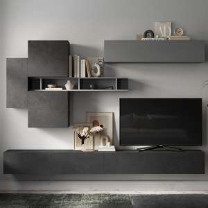 Parra Wall Hung Wooden Entertainment Unit In Ardesia And Piombo - UK