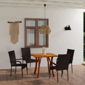 Pasco Small Wooden Rattan 5 Piece Garden Dining Set In Brown - UK