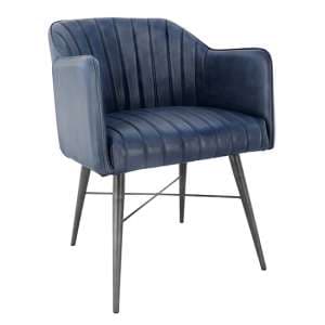 Pathein Faux Leather Armchair Blue With Black Legs - UK