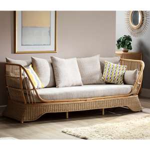 Patnos Rattan Day Bed With Blush Tweed Fabric Seat Cushion