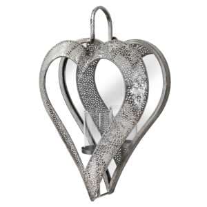 Pauma Large Heart Mirrored Tealight Holder in Antique Silver