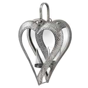 Pauma Small Heart Mirrored Tealight Holder in Antique Silver
