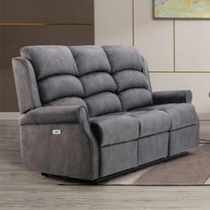 Pavia Electric Fabric Recliner 3 Seater Sofa In Grey - UK