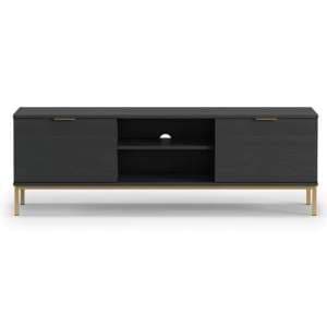 Pavia Wooden TV Stand With 2 Doors In Black Portland Ash
