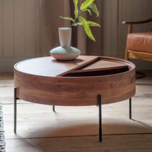 Pawhuska Round Acacia Wood Storage Coffee Table In Natural - UK