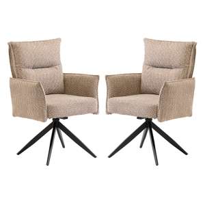Paxton Swivel Oyster Boucle Fabric Dining Chairs In Pair - UK