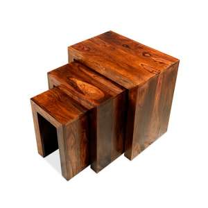 Payton Wooden Nest Of 3 Tables In Sheesham Hardwood