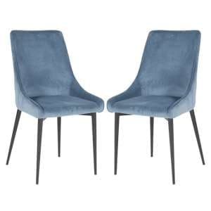 Payton Teal Velvet Dining Chairs With Metal Legs In Pair - UK