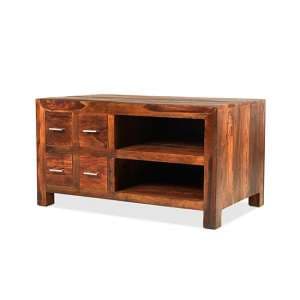 Payton Wooden TV Cabinet In Sheesham Hardwood With 4 Drawers - UK