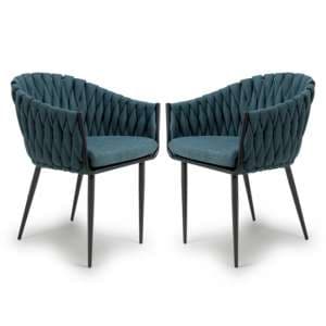 Pearl Blue Braided Fabric Dining Chairs In Pair - UK