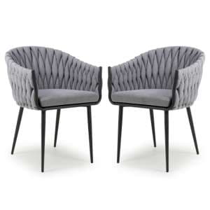 Pearl Grey Braided Fabric Dining Chairs In Pair - UK