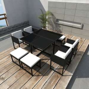 Pearl Rattan 9 Piece Outdoor Dining Set with Cushions In Black - UK