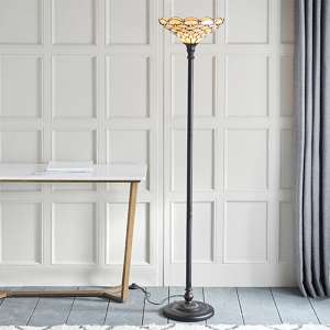 Pearl Tiffany Glass Uplighter Floor Lamp In Bronze - UK