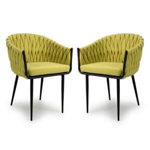 Pearl Yellow Braided Fabric Dining Chairs In Pair - UK