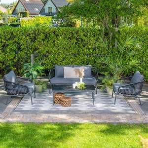 Peato Outdoor Fabric Lounge Set And Coffee Table In Mystic Grey - UK