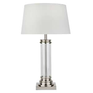 Pedestal Cream Fabric Shade Table Lamp In Satin Silver - UK