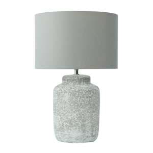Peguera Grey Linen Shade Table Lamp With Grey Stone Base - UK