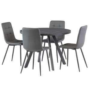 Paley 107cm Dark Grey Dining Table With 4 Virti Grey Chairs - UK