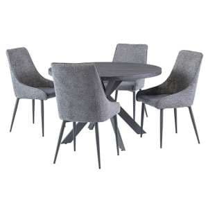 Paley 120cm Dark Grey Dining Table 4 Jacinta Graphite Chairs - UK