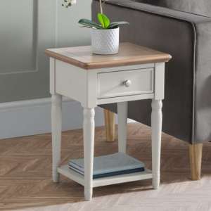 Pacari Wooden Lamp Table In Limed Oak And Grey With 1 Drawer - UK