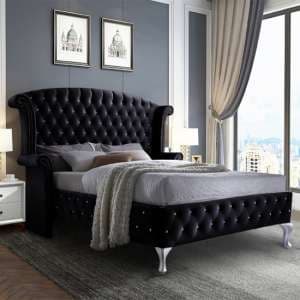 Pendleton Plush Velvet Upholstered Double Bed In Black - UK