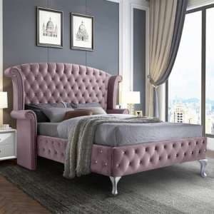 Pendleton Plush Velvet Upholstered Double Bed In Pink - UK