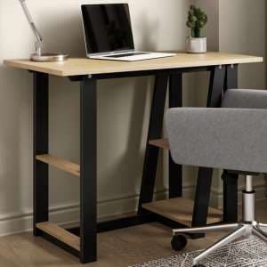 Penile Wooden Laptop Desk With Black Metal Frame In Oak - UK