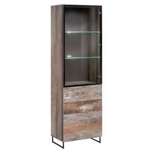 Peoria Wooden Display Cabinet Tall In Canyon Oak With LED - UK
