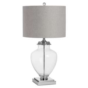 Peoria Mirrored Table Lamp In Silver With Grey Shade - UK